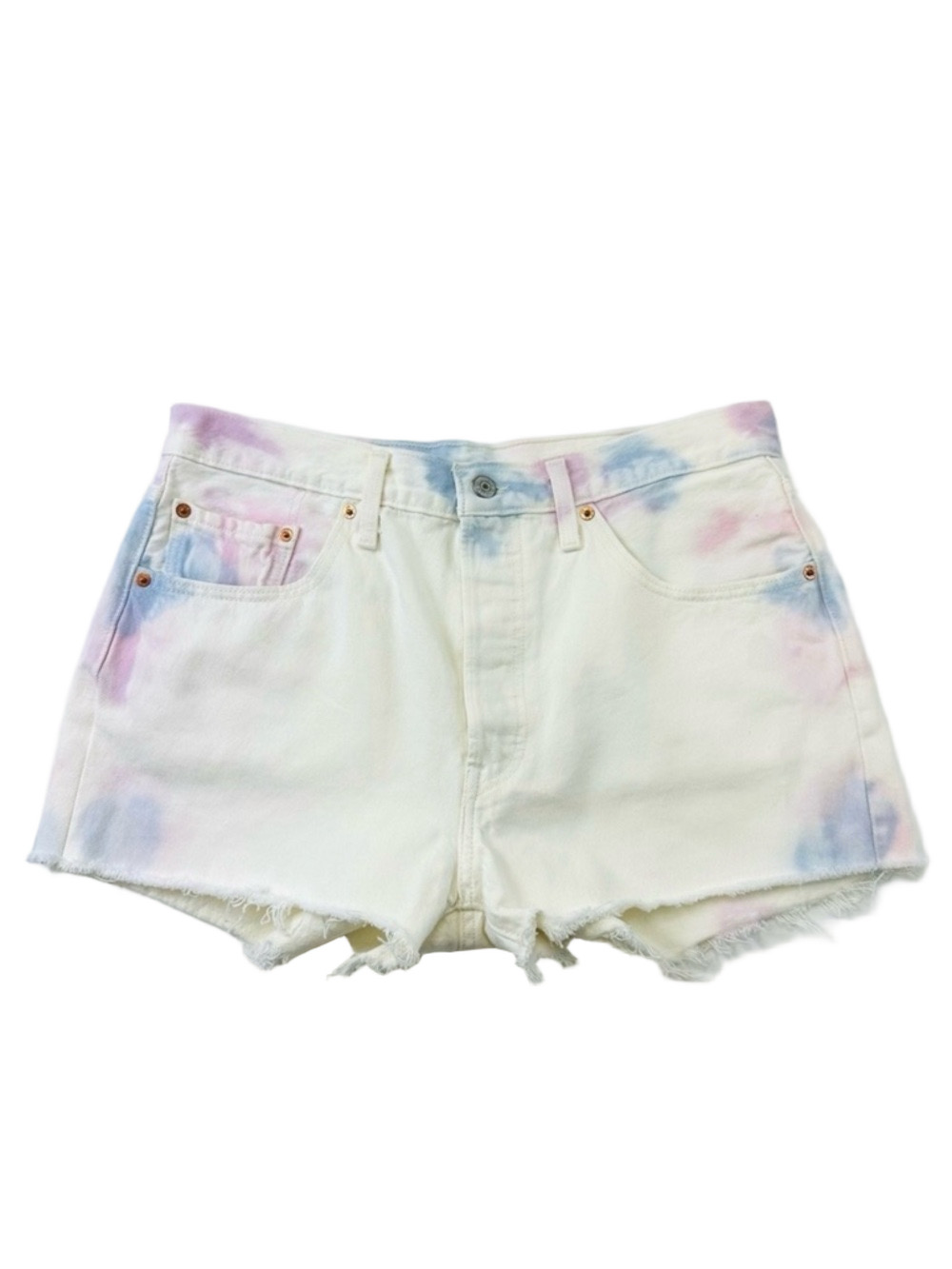 Levis 501 Originals tie dye pastel high waisted cutoff jeans Size 32 Festival